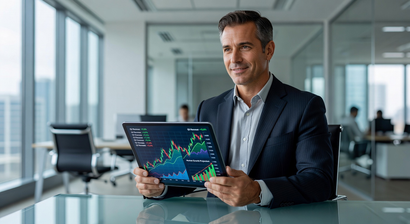 Empresario analizando gráficos financieros